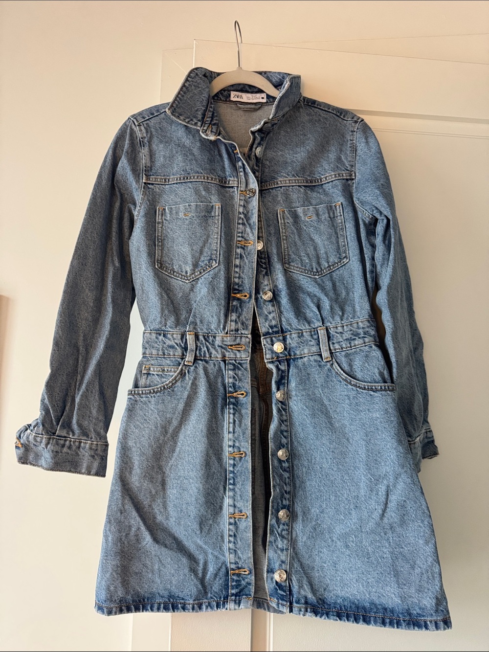 Zara Blue Denim Button-Front Dress